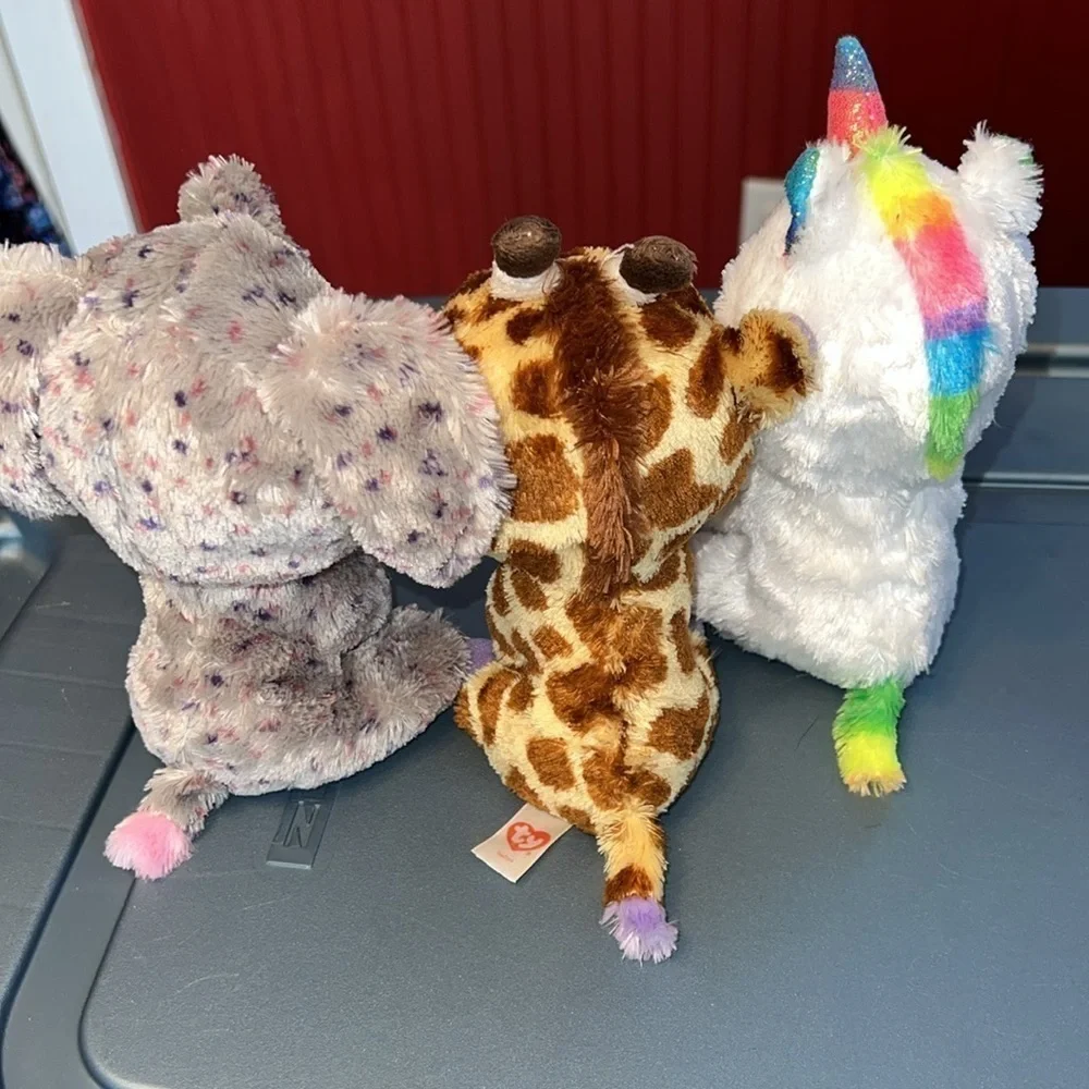 Lot of 3 Ty Beanie Babies Specks Elephant Safari Giraffe Pixy Unicorn